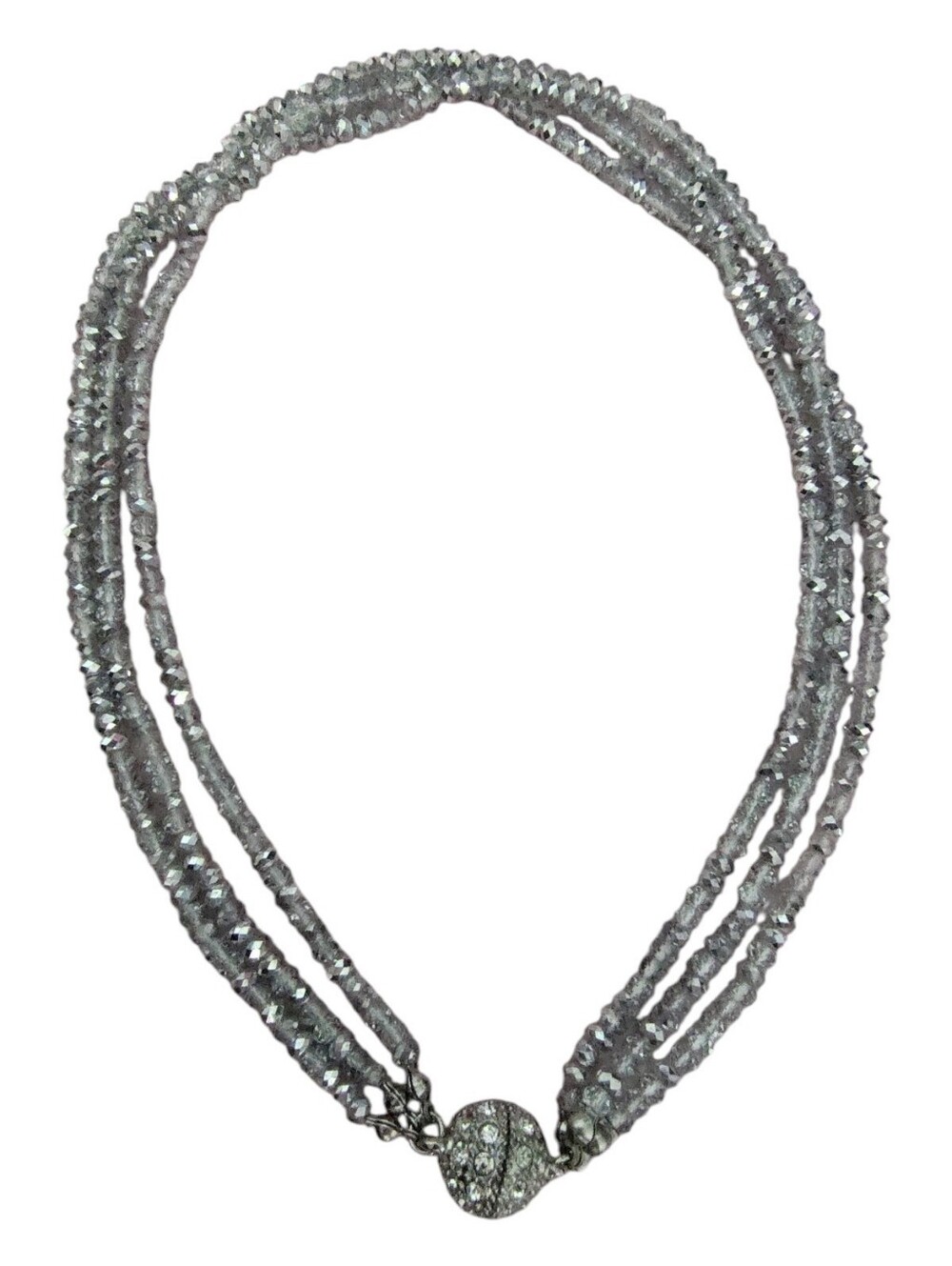Multi Strand Faceted Crystal Bead Necklace Rhinestone Magnetic Clasp